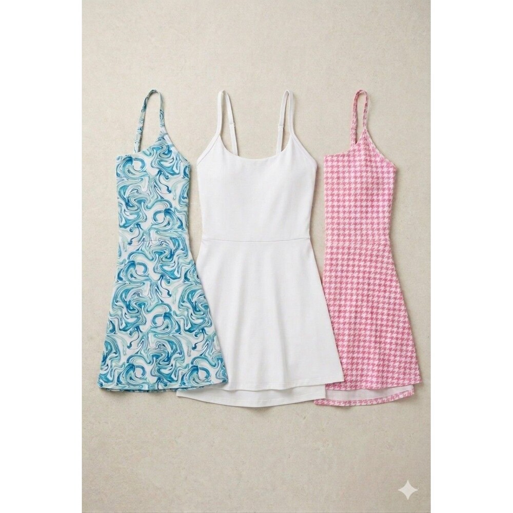 3-Pack Women’s Athletic Tennis Dresses - Built-in Shorts with Pockets Sz S